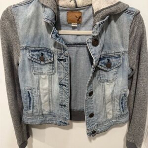 American Eagle Denim and Gray Hooded Jacket